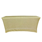 Shimmer Tinsel Spandex 72"x30" Rectangle Tablecloth Metallic Champagne Glittered Shiny Stretch Table Cover - Bell Racket Store