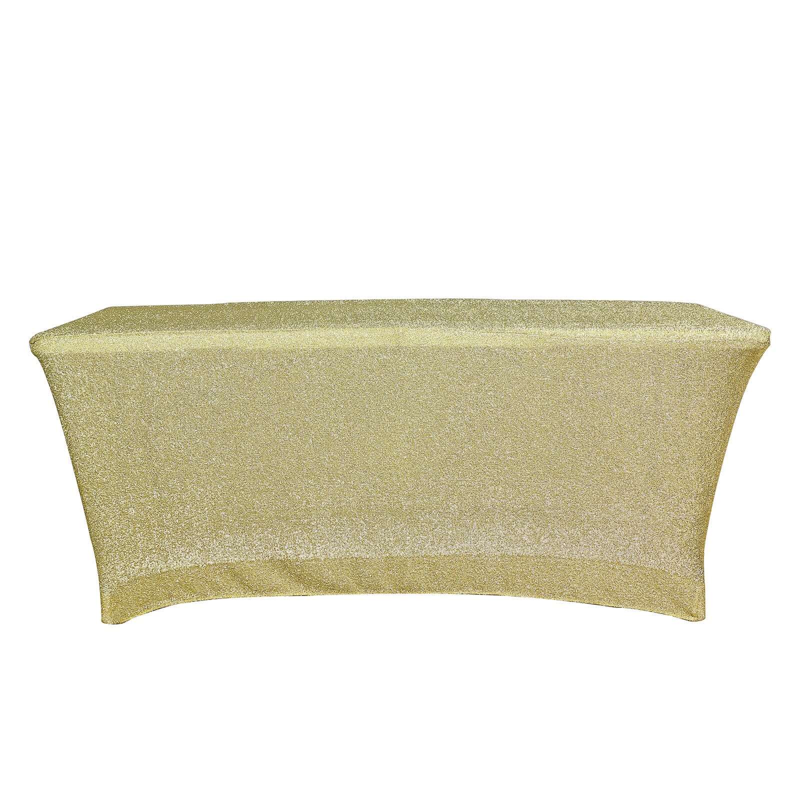 Shimmer Tinsel Spandex 72"x30" Rectangle Tablecloth Metallic Champagne Glittered Shiny Stretch Table Cover - Bell Racket Store