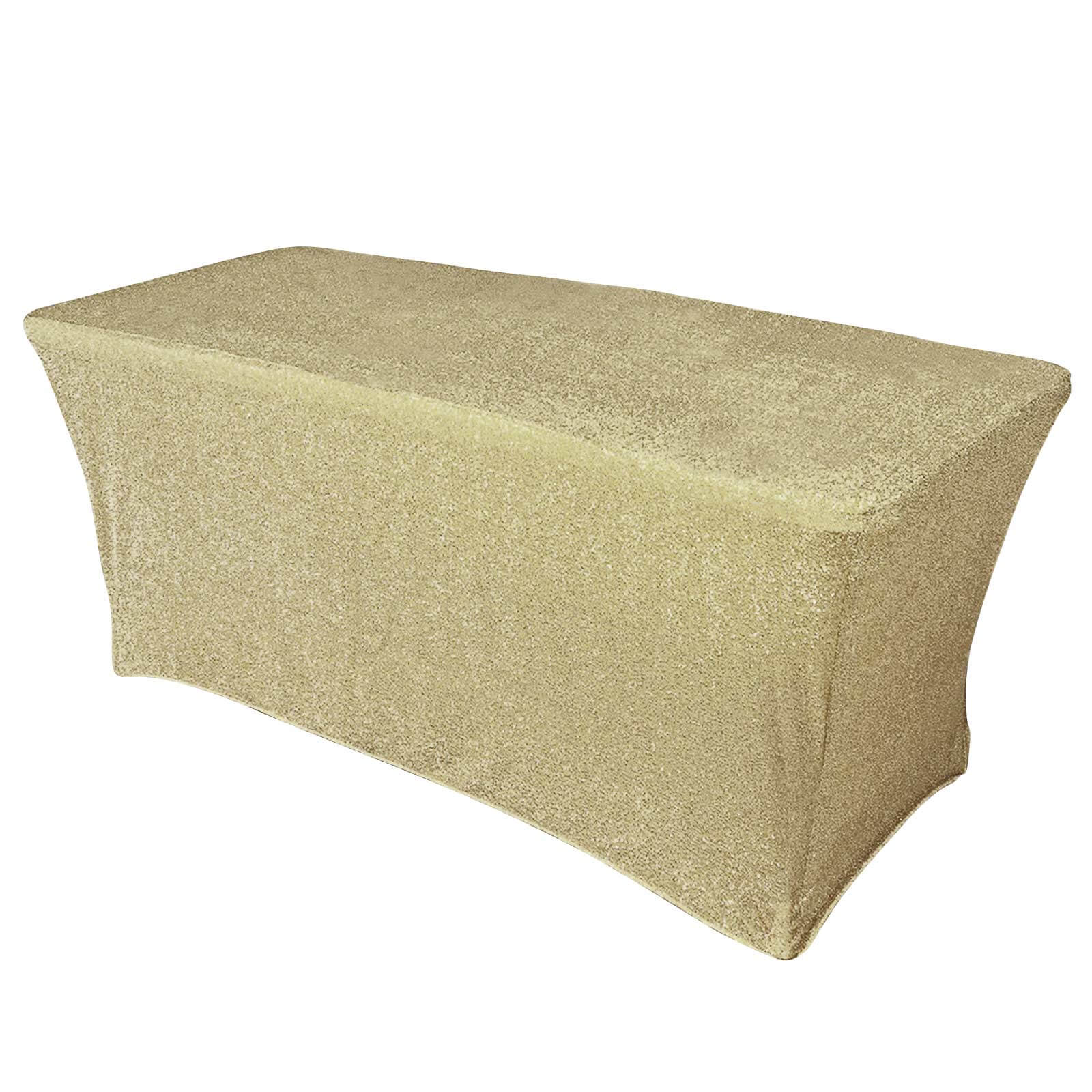 Shimmer Tinsel Spandex 72"x30" Rectangle Tablecloth Metallic Champagne Glittered Shiny Stretch Table Cover - Bell Racket Store