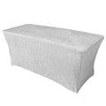 Shimmer Tinsel Spandex 72"x30" Rectangle Tablecloth Metallic Silver Glittered Shiny Stretch Table Cover - Bell Racket Store