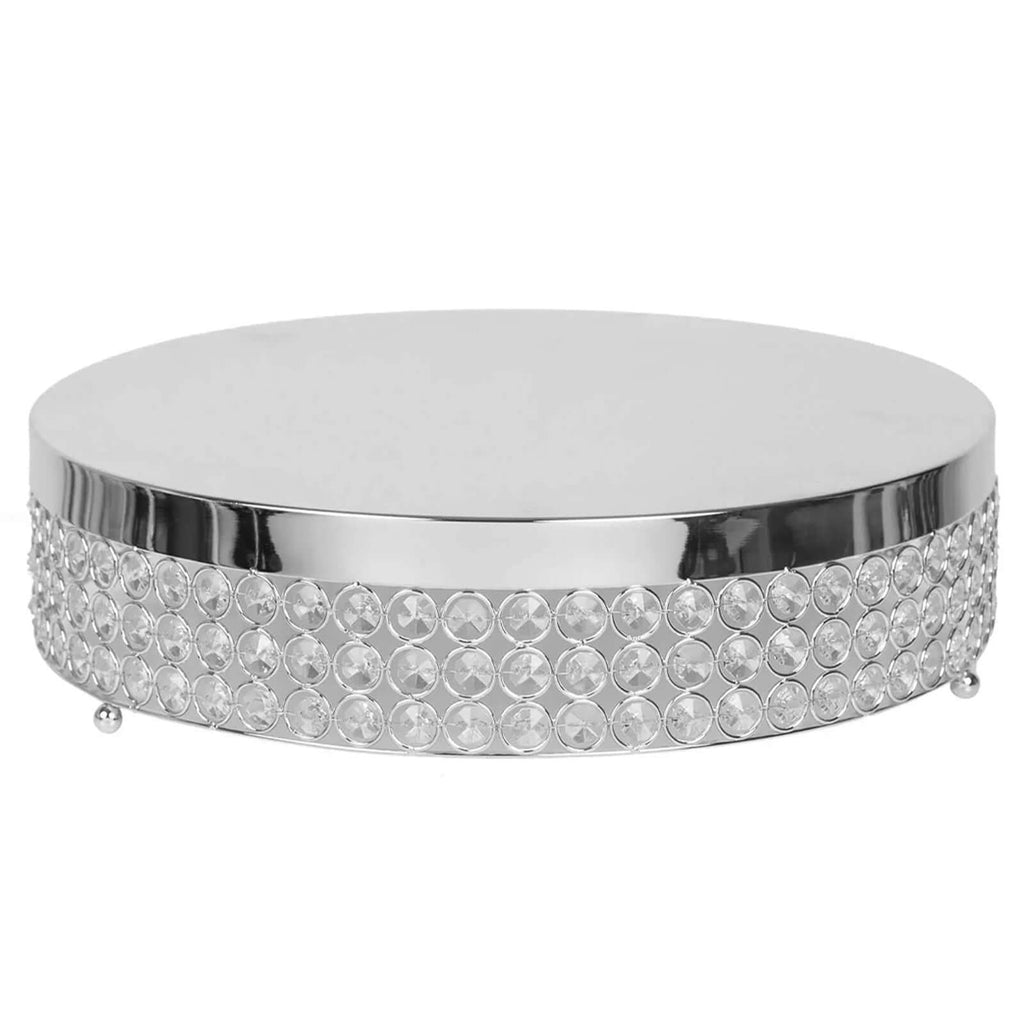 Metal Cake Stand Pedestal Crystal Beaded Design Silver - Cupcake Display and Dessert Riser 13"