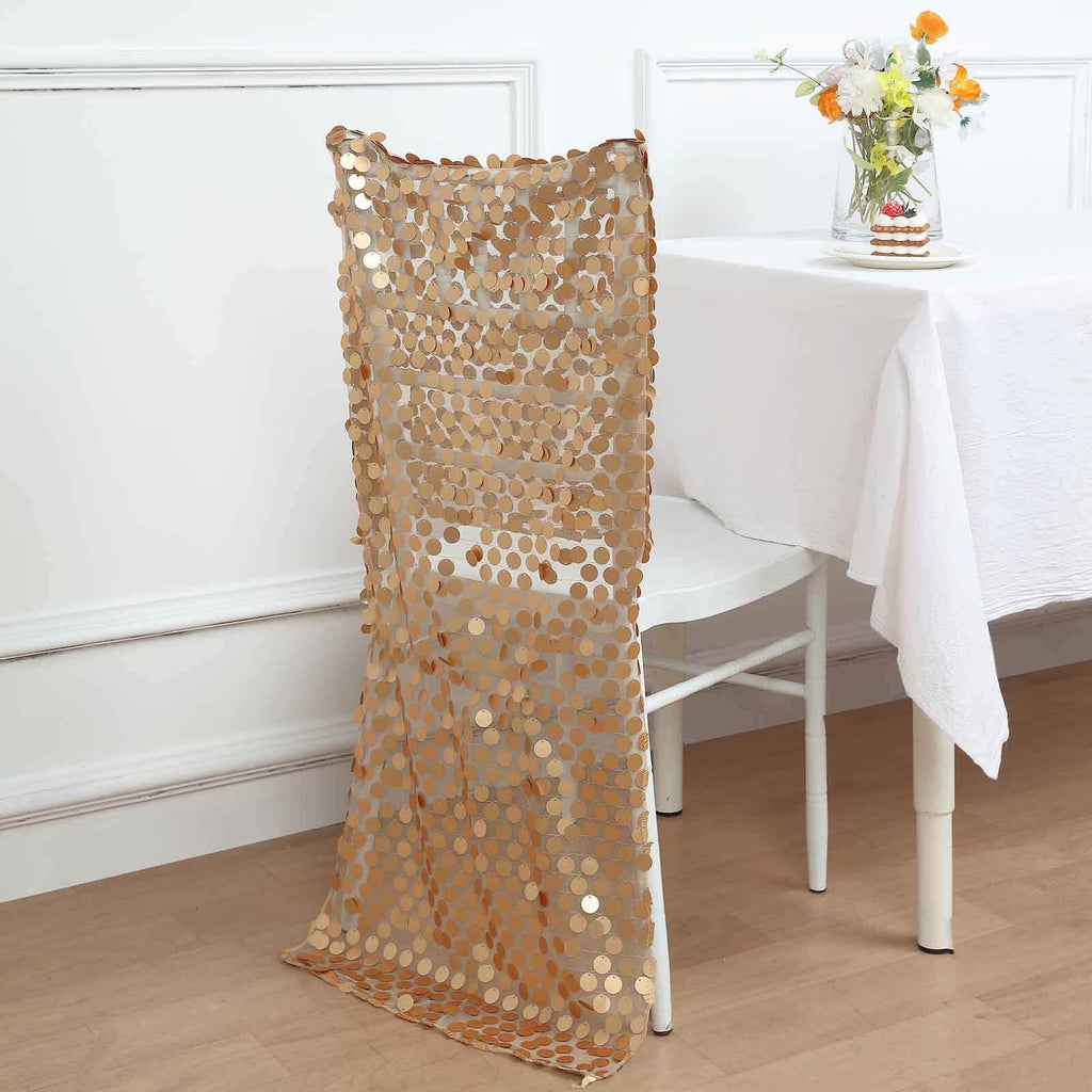 Sequin Chair Slipcover Big Payette Design for Chiavari Chairs Matte Champagne - Glittering Chair Back Cover