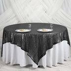 Sequin 90"x90" Table Overlay Square Tablecloth Black - Sparkly Table Cover