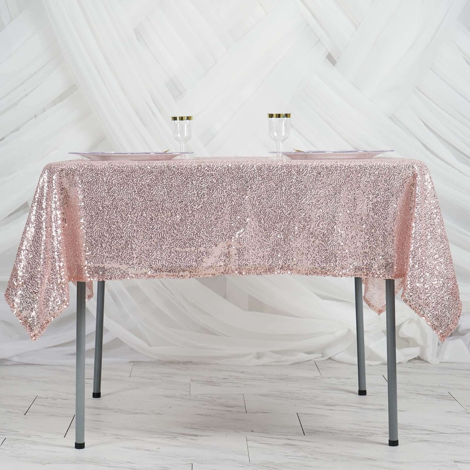 Sequin 60"x60" Table Overlay Square Tablecloth Blush - Luxe Wedding Table Topper
