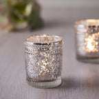 6-Pack Silver Glass Votive Tealight Holders - Stylish Primrose Design for Weddings & DÃ©cor