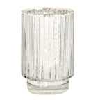 3-Pack Mercury Glass Hurricane Candle Holders Silver Wavy Column Design - Votive Pillar Vase 5"