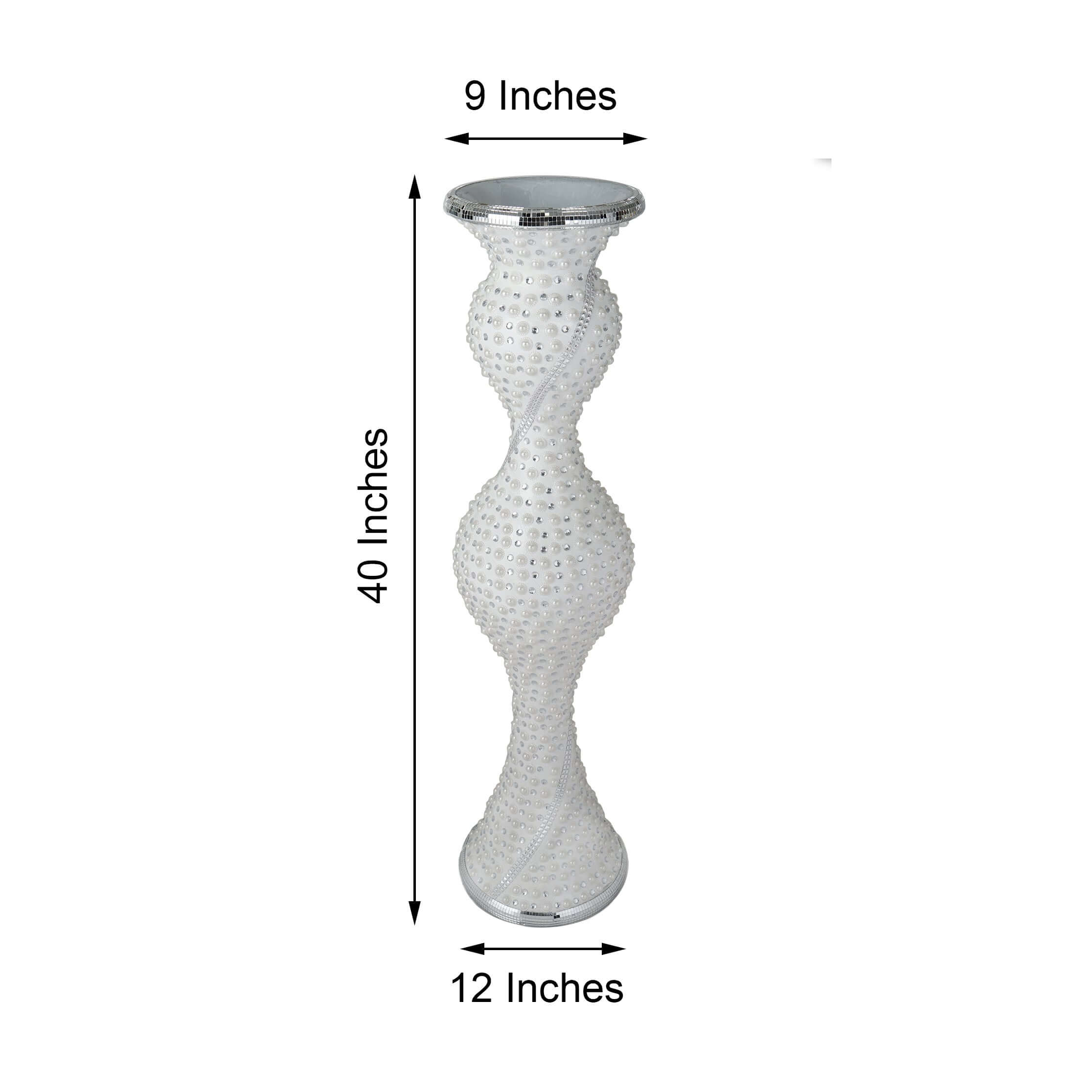 40" Magical Mermaid Style Mirror Mosaic and Pearl Studded Floor Vase