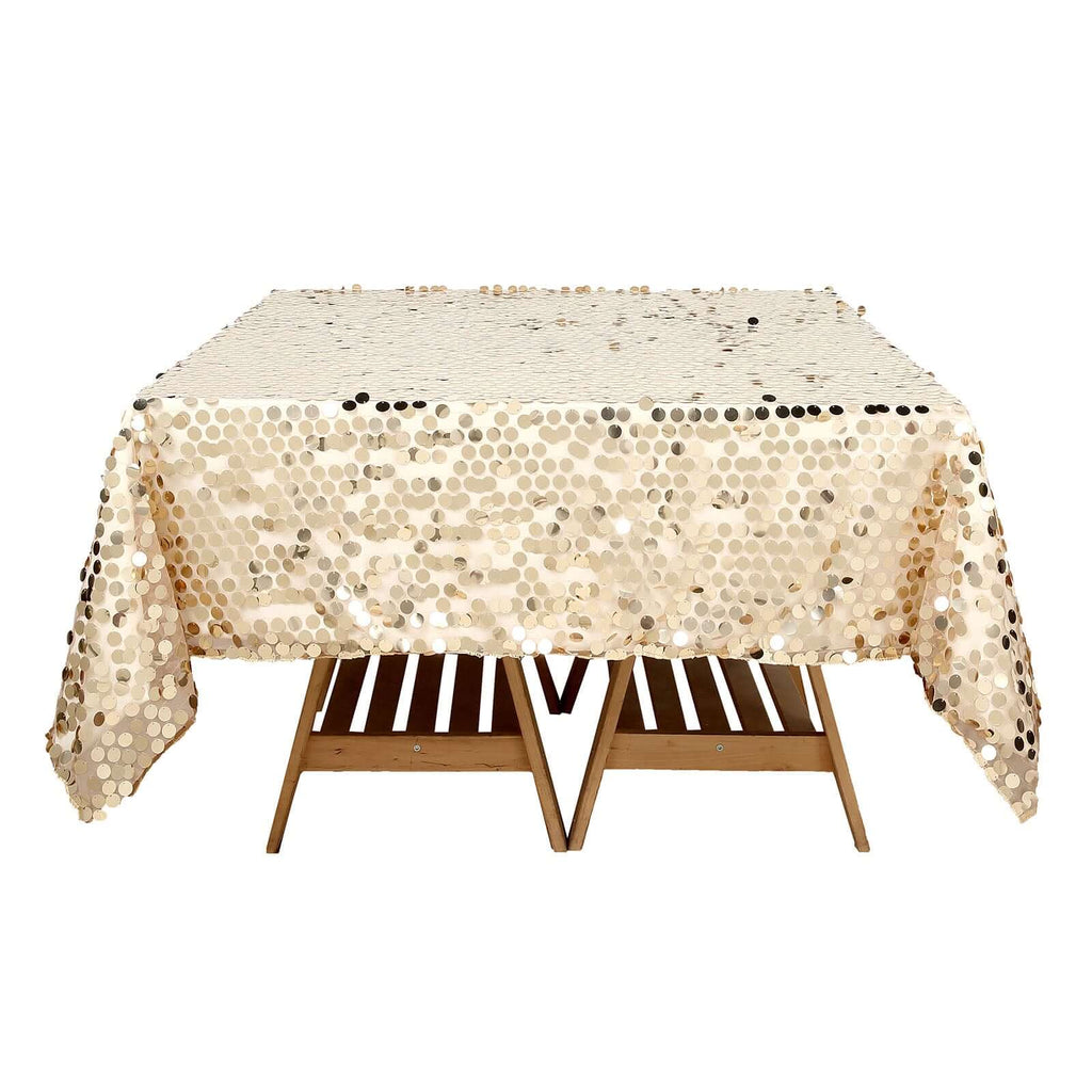Sequin 72"x72" Table Overlay Square Tablecloth Champagne - Big Payette Table Cover