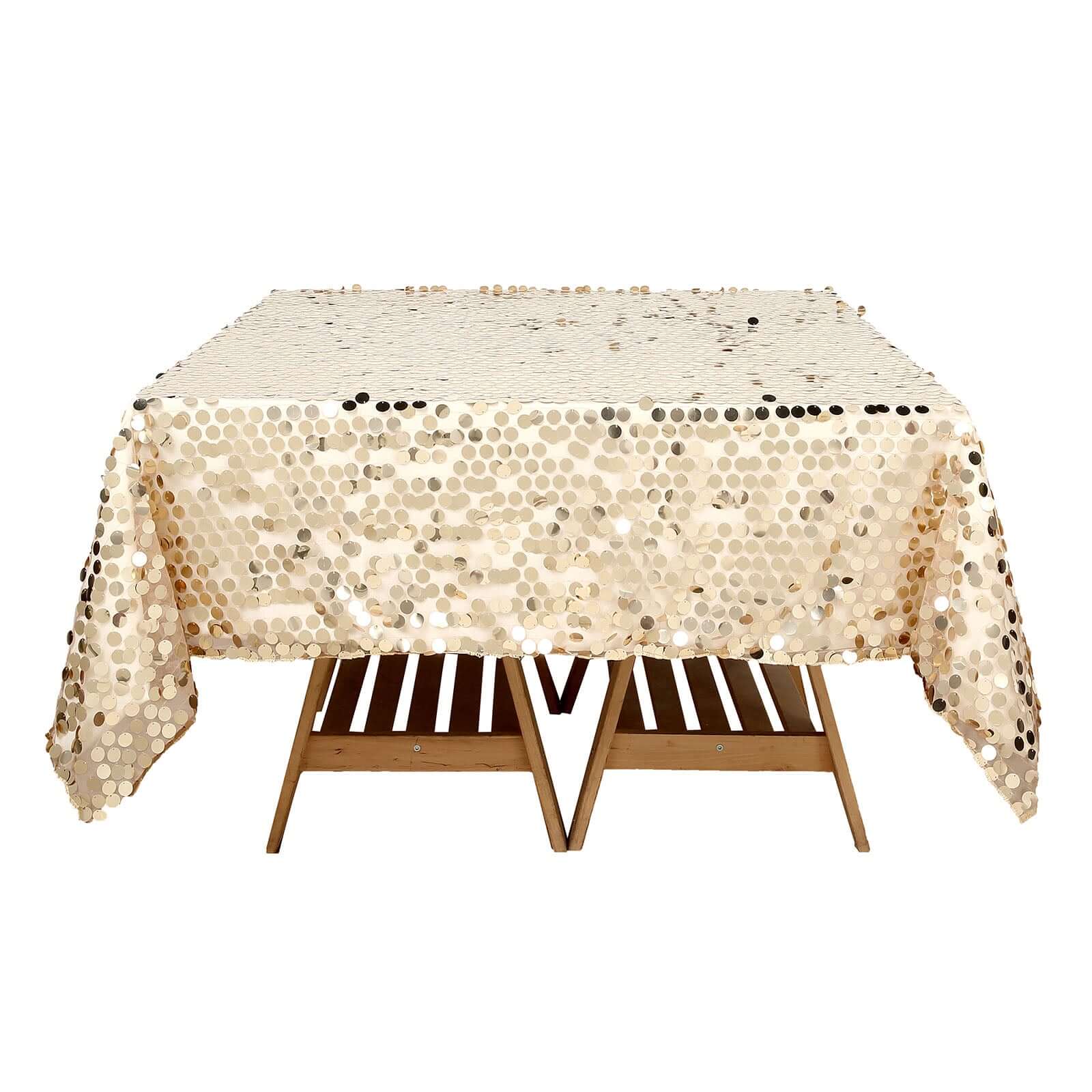 Sequin 72"x72" Table Overlay Square Tablecloth Champagne - Big Payette Table Cover