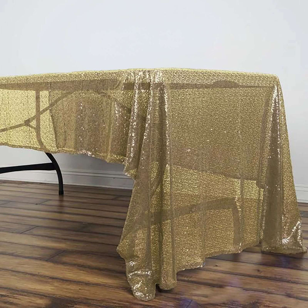 Sequin 60"x126" Rectangle Tablecloth Champagne - Glittering Finish Table Cover