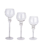 Set of 3 Glass Globe Vases Long Stem Clear - Stylish Candle Holder Floral Centerpieces 12", 14", 16"