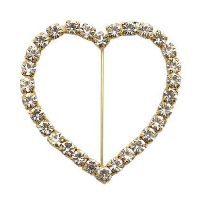 Rhinestone Chair Sash Band Buckle Gold 2" Heart Metal - Glittering Diamond Accent for Weddings & Special Events