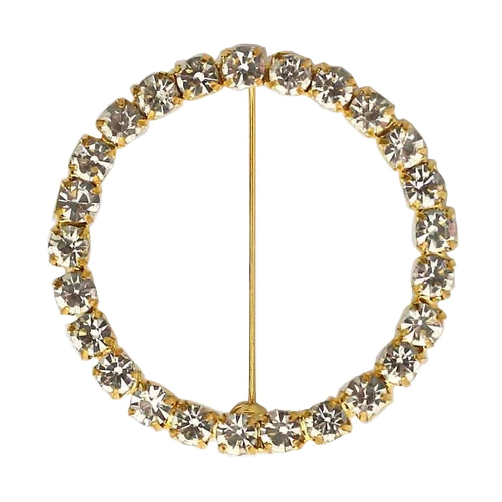 Rhinestone Chair Sash Band Buckle Gold 2" Circle Metal - Glittering Diamond Bow Pin for Chair Sashes & Wedding Decor