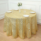 Sequin 120" Round Tablecloth Gold - Seamless Diamond Glitz Design for Glamorous Gatherings