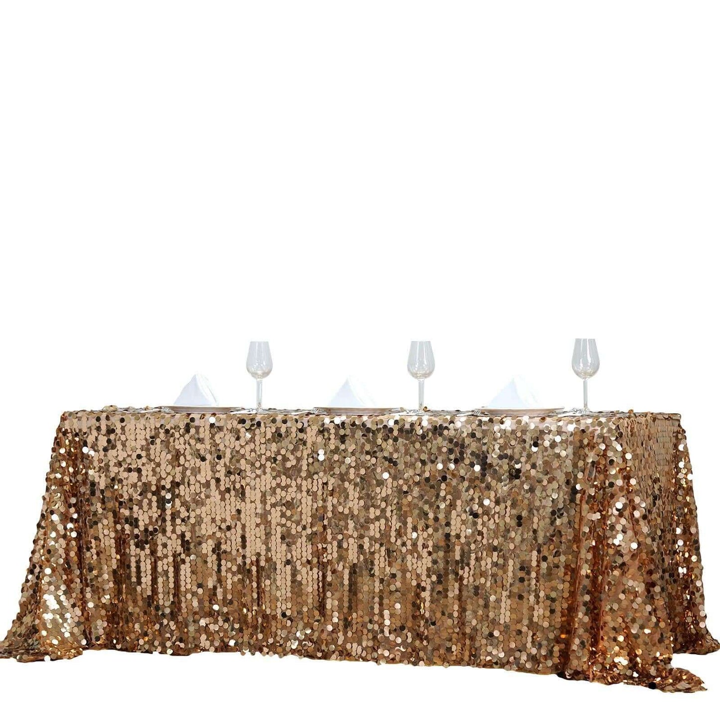 Sequin 90"x156" Rectangle Tablecloth Gold - Seamless Big Payette Design for Luxe Celebrations