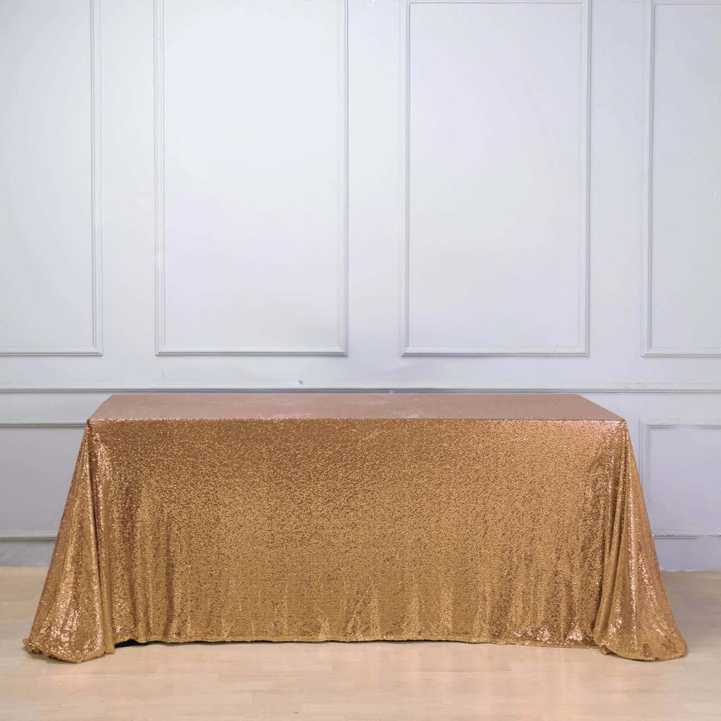 Sequin 90"x156" Rectangle Tablecloth Gold - Seamless Twinkling Design for Chic Celebrations