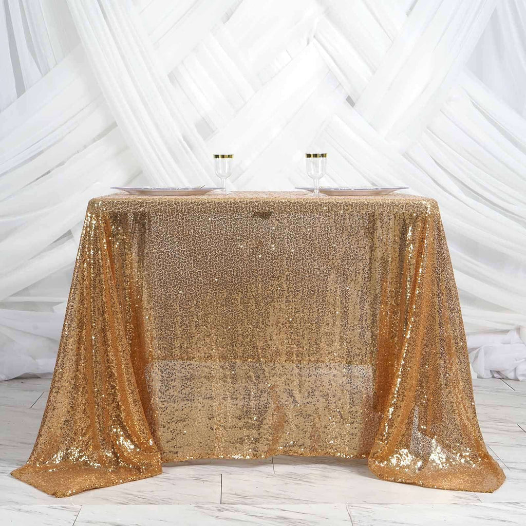 Sequin 90"x90" Table Overlay Square Tablecloth Gold - Sparkly Design for Stylish Celebrations