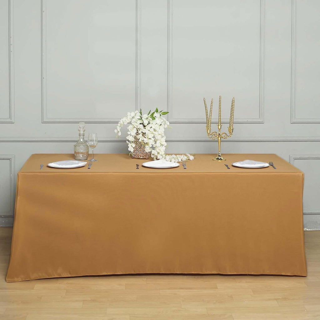 Polyester 90"x156" Rectangle Tablecloth Gold - Seamless Wrinkle-Resistant Design for Sophisticated Gatherings