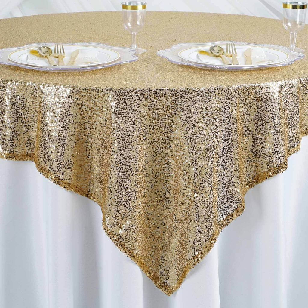 Sequin 60"x60" Table Overlay Square Tablecloth Gold - Luxe Wedding Table Topper