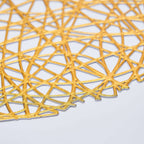 6-Pack Vinyl Placemats Gold Woven Design - Durable Non-Slip Round Table Mats for Dining 15"