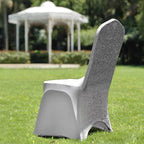 Spandex Chair Cover with Metallic Shimmer Tinsel Back for Banquet Chairs Silver - Fitted Slipcover