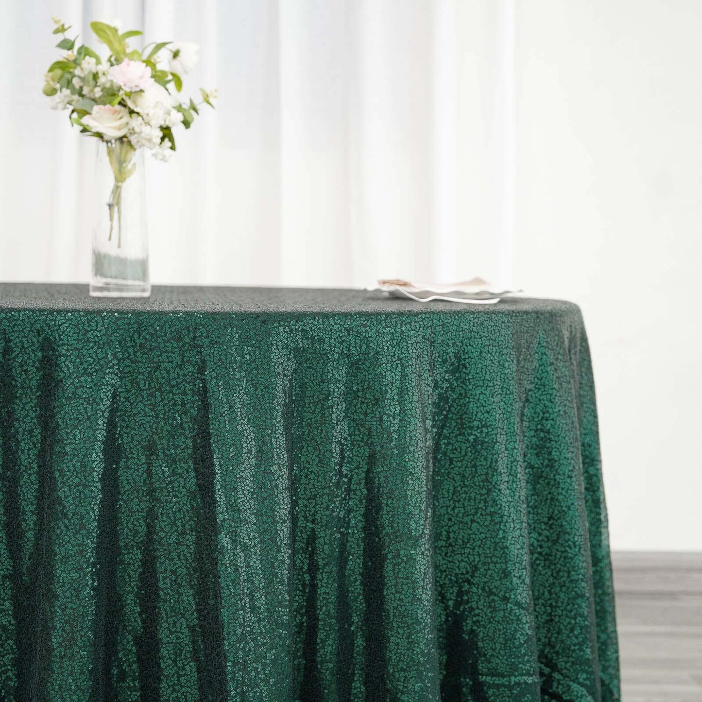 Sequin 120" Round Tablecloth Hunter Emerald Green - Seamless Glittering Table Cover