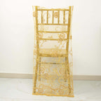 Organza Chiavari Chair Slipcover with Floral Sequin Embroidery Gold - Lace Chair Back Cover