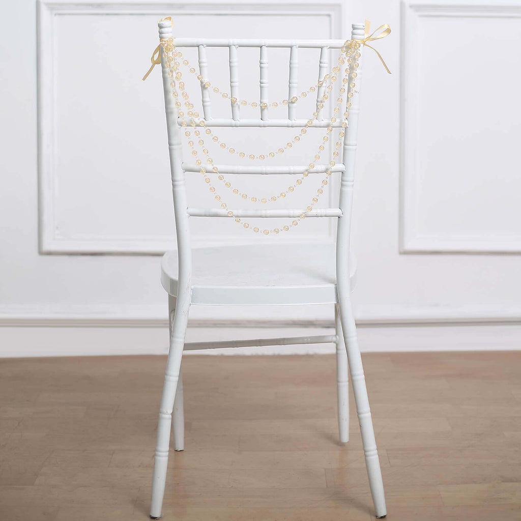 Faux Pearl Beaded 16" Chair Back Garland Sash Amber Gatsby-Inspired Style - Pre-Tied Chic Wedding Decor for Chiavari Chairs