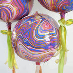 3 Pack 13" Purple Gold Marble Orbz Foil Balloons, 4D Sphere Mylar Balloons