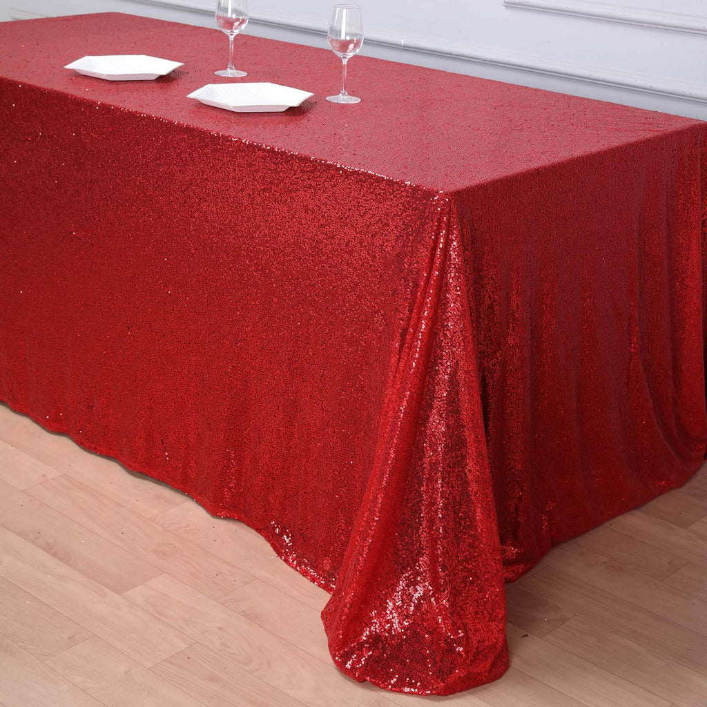 Sequin 90"x156" Rectangle Tablecloth Red - Seamless Twinkling Table Cover