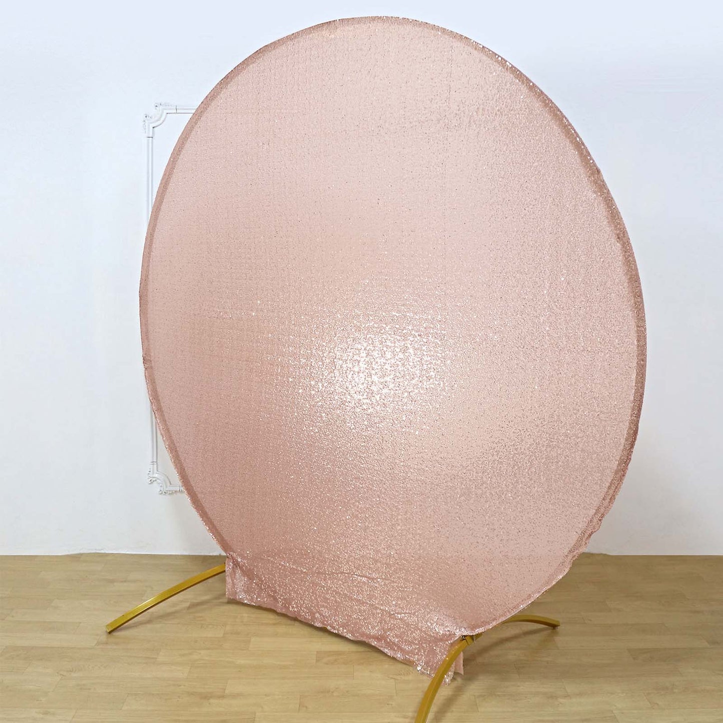 7.5ft Metallic Blush Sparkle Sequin Round Wedding Arch Cover, Shiny Shimmer Photo Backdrop Stand Cover, 2-Sided Custom Fit
