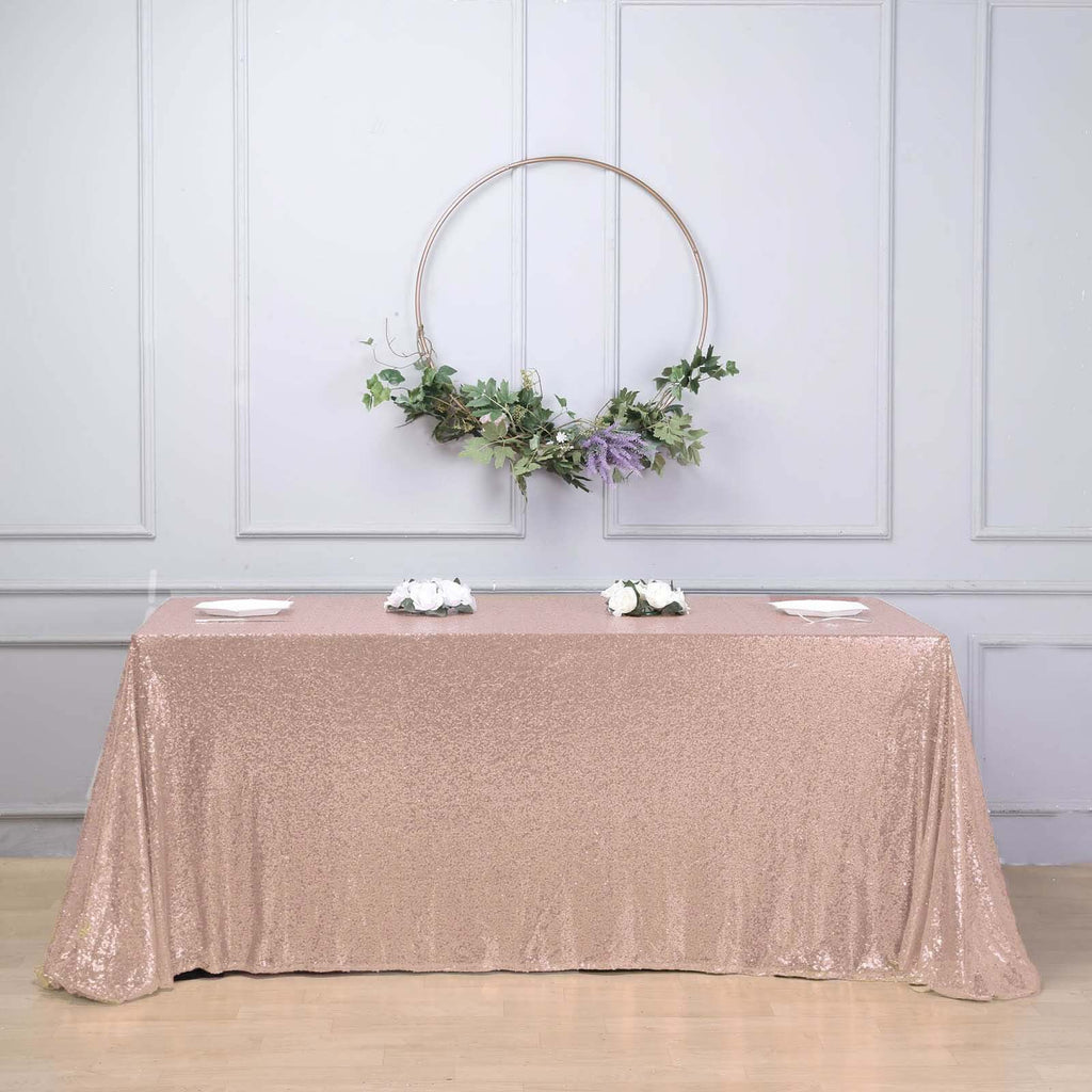 Sequin 90"x132" Rectangle Tablecloth Rose Gold - Seamless Sparkly Table Cover