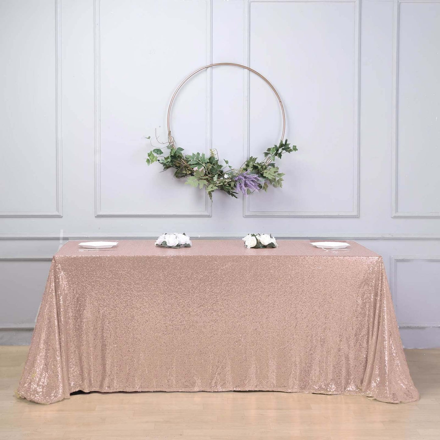 Sequin 90"x132" Rectangle Tablecloth Rose Gold - Seamless Sparkly Table Cover