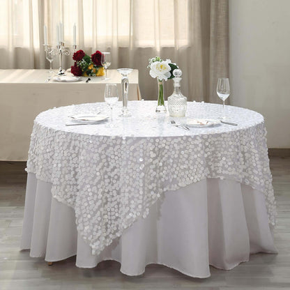 Sequin 72"x72" Table Overlay Square Tablecloth White - Big Payette Design for Classy Celebrations