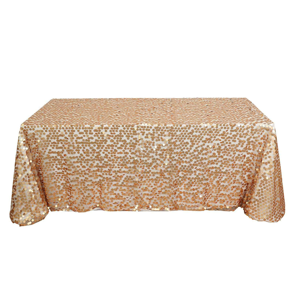 Sequin 90"x132" Rectangle Tablecloth Matte Champagne - Seamless Big Payette Table Cover