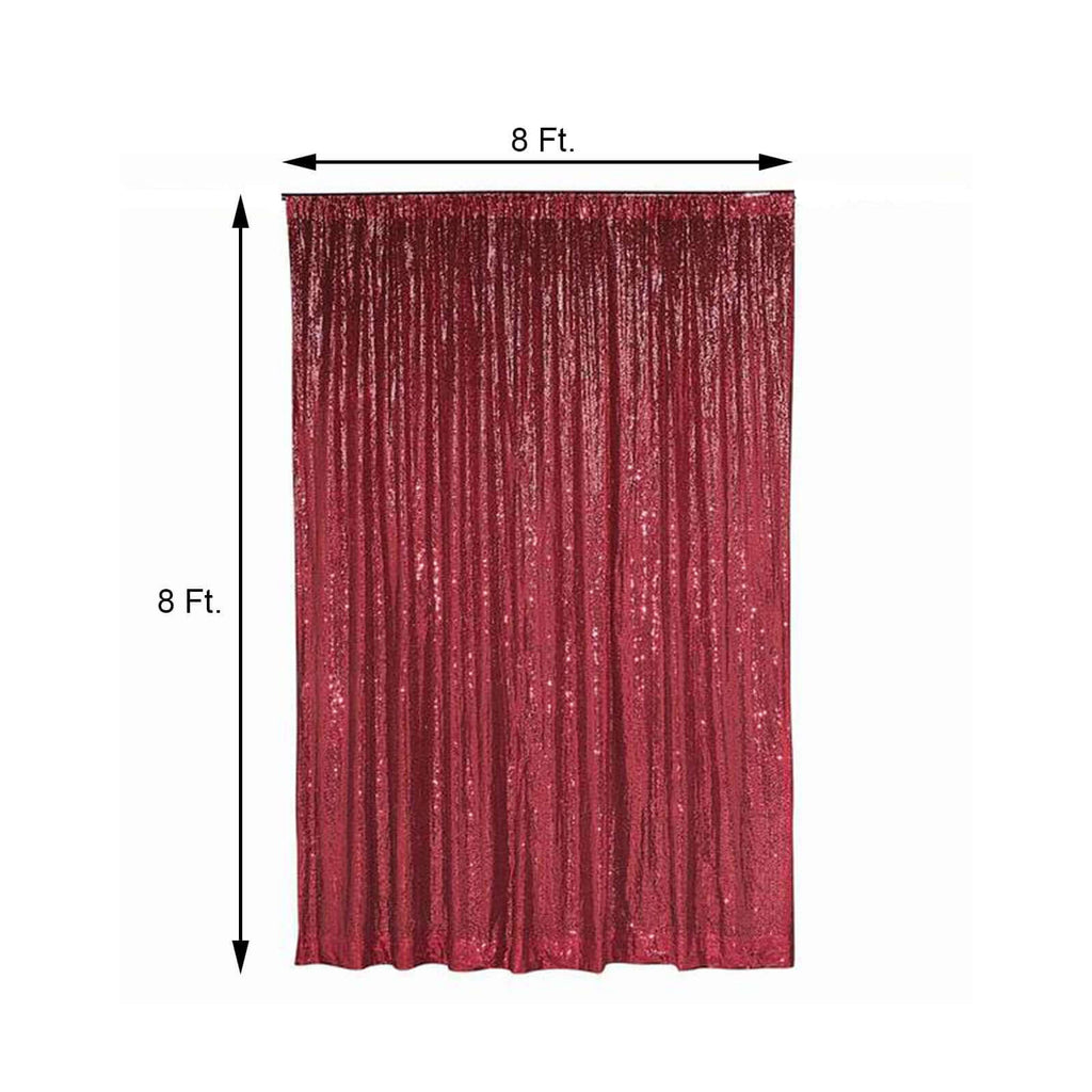 8ftx8ft Burgundy Sequin Event Curtain Drapes, Backdrop Event Panel