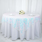 Sequin 72"x72" Table Overlay Square Tablecloth Iridescent Blue - Big Payette Table Cover