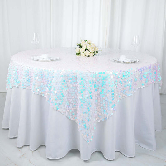 Sequin 72"x72" Table Overlay Square Tablecloth Iridescent Blue - Big Payette Table Cover