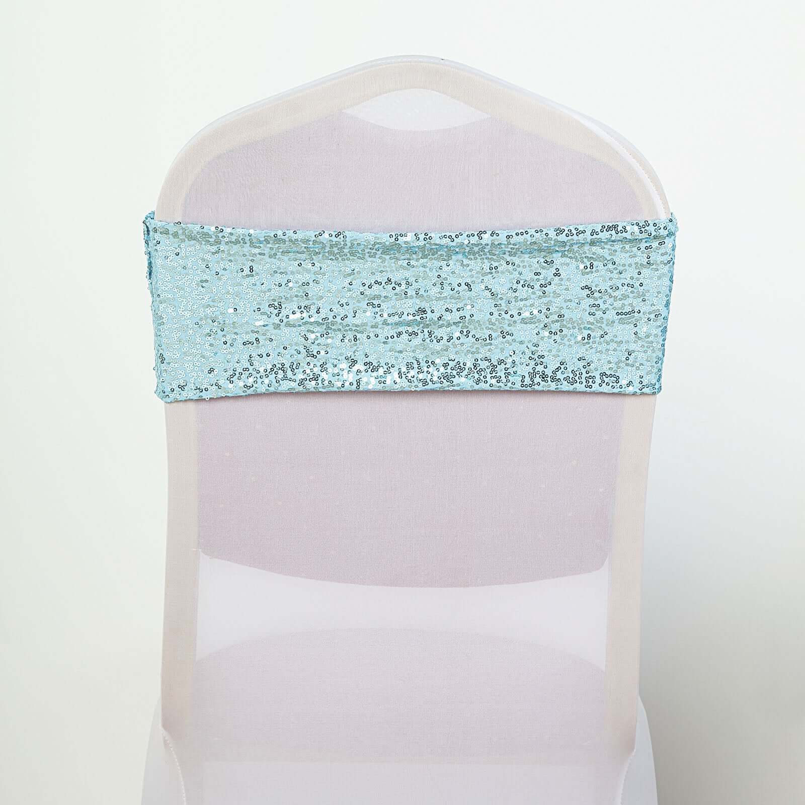 5 Pack Sequin Spandex Chair Sashes Light Blue - Stretch Chair Bands 6"x15"