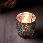 6-Pack Mercury Glass Votive Candle Holders Metallic Silver with Assorted Geometric Designs - Tealight Holders 3"