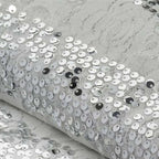 54"x4 Yards White With Silver Sequin Parallels Lace Fabric Bolt, DIY Craft Fabric Roll
