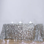 Sequin 90"x156" Rectangle Tablecloth Silver - Seamless Big Payette Table Cover