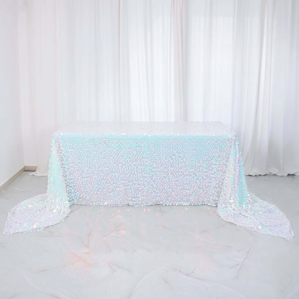 Sequin 90"x156" Rectangle Tablecloth Iridescent Blue - Seamless Big Payette Table Cover