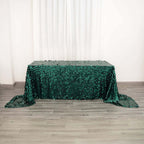 Sequin 90"x156" Rectangle Tablecloth Hunter Emerald Green - Seamless Big Payette Table Cover