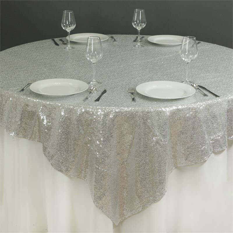 Sequin 72"x72" Table Overlay Square Tablecloth Silver - Sparkly Table Cover
