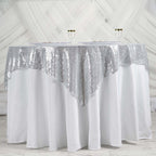 Sequin 60"x60" Table Overlay Square Tablecloth Silver - Luxe Wedding Table Topper