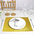 6-Pack Placemats Glitter Design Gold Sparkle Rectangle - Non-Slip Decorative Dining Table Mats 12"x18"