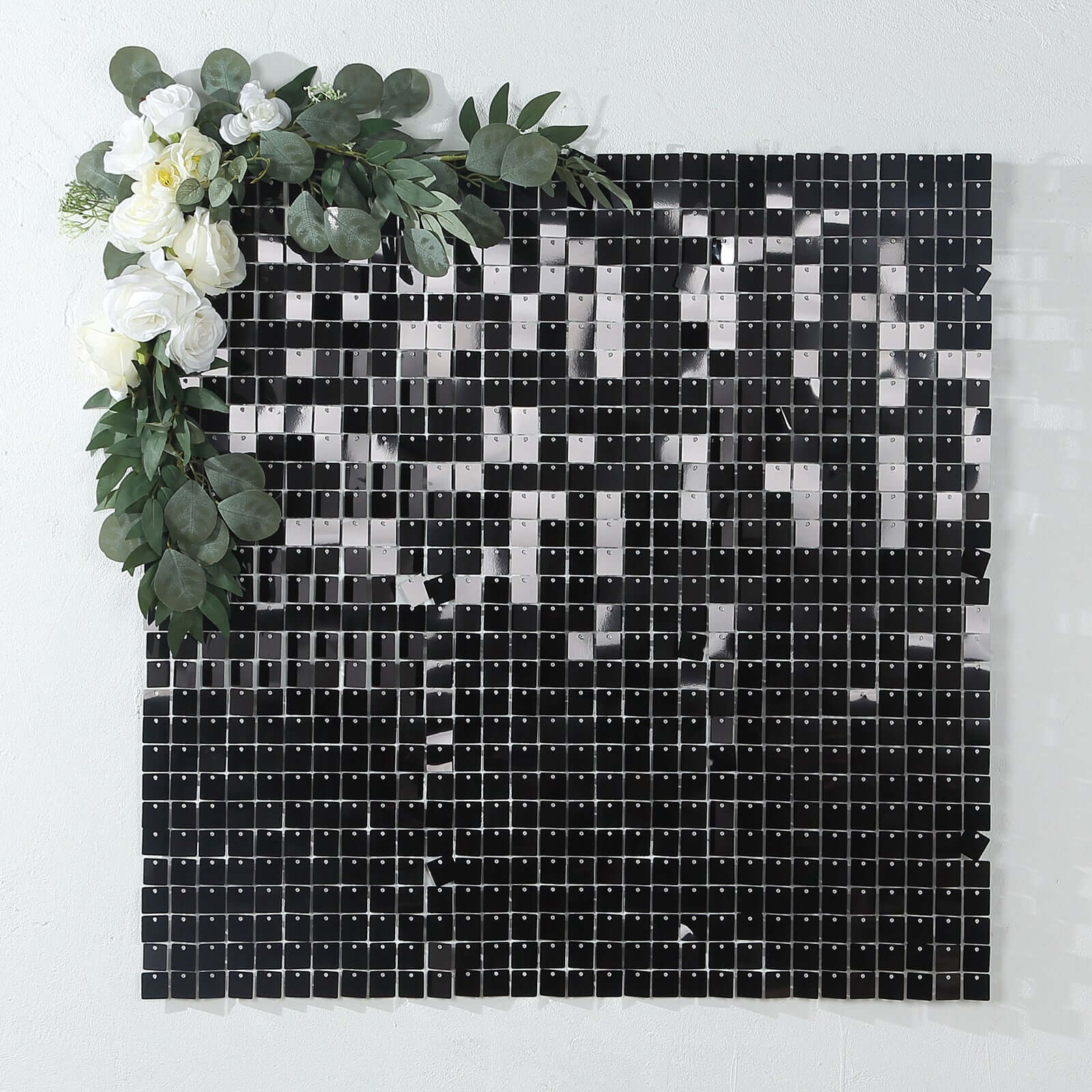 Shiny Black Square Sequin Shimmer Wall Party Photo Backdrop, 24sq.ft Active Spangle Wall Art DÃ©cor Panels - 24 Panels - Bell Racket Store