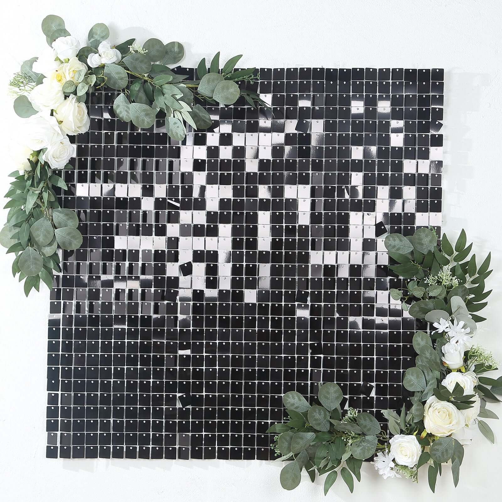 Shiny Black Square Sequin Shimmer Wall Party Photo Backdrop, 24sq.ft Active Spangle Wall Art DÃ©cor Panels - 24 Panels - Bell Racket Store