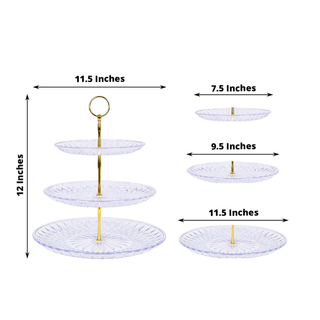 3-Tier Acrylic Cupcake Stand Clear - Sturdy Dessert Serving Tray Platter with Gold Top Handles for Classy Special Occasions & Dessert Buffets 12"